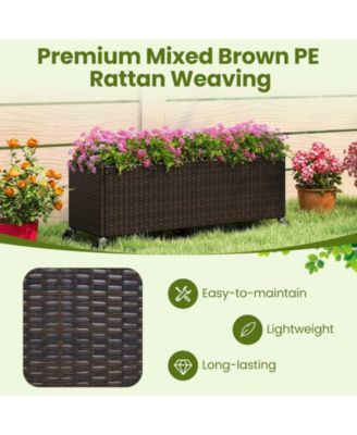 Outdoor Wicker Raised Garden Bed with Wheels and PE Liner