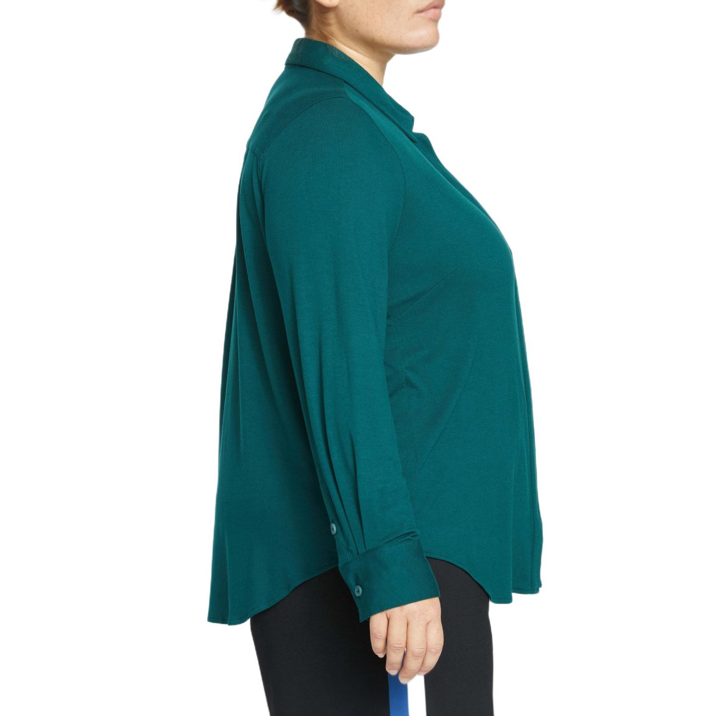 Женская рубашка Universal Standard Plus Size Elbe Liquid Jersey Shirt Classic Fit, цвет: Тёмно-зелёный — фото 3