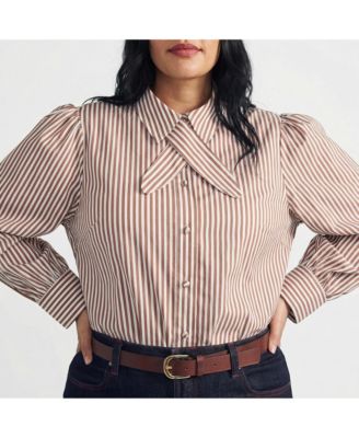 Plus Size Janet Tie-Neck Cotton Poplin Shirt