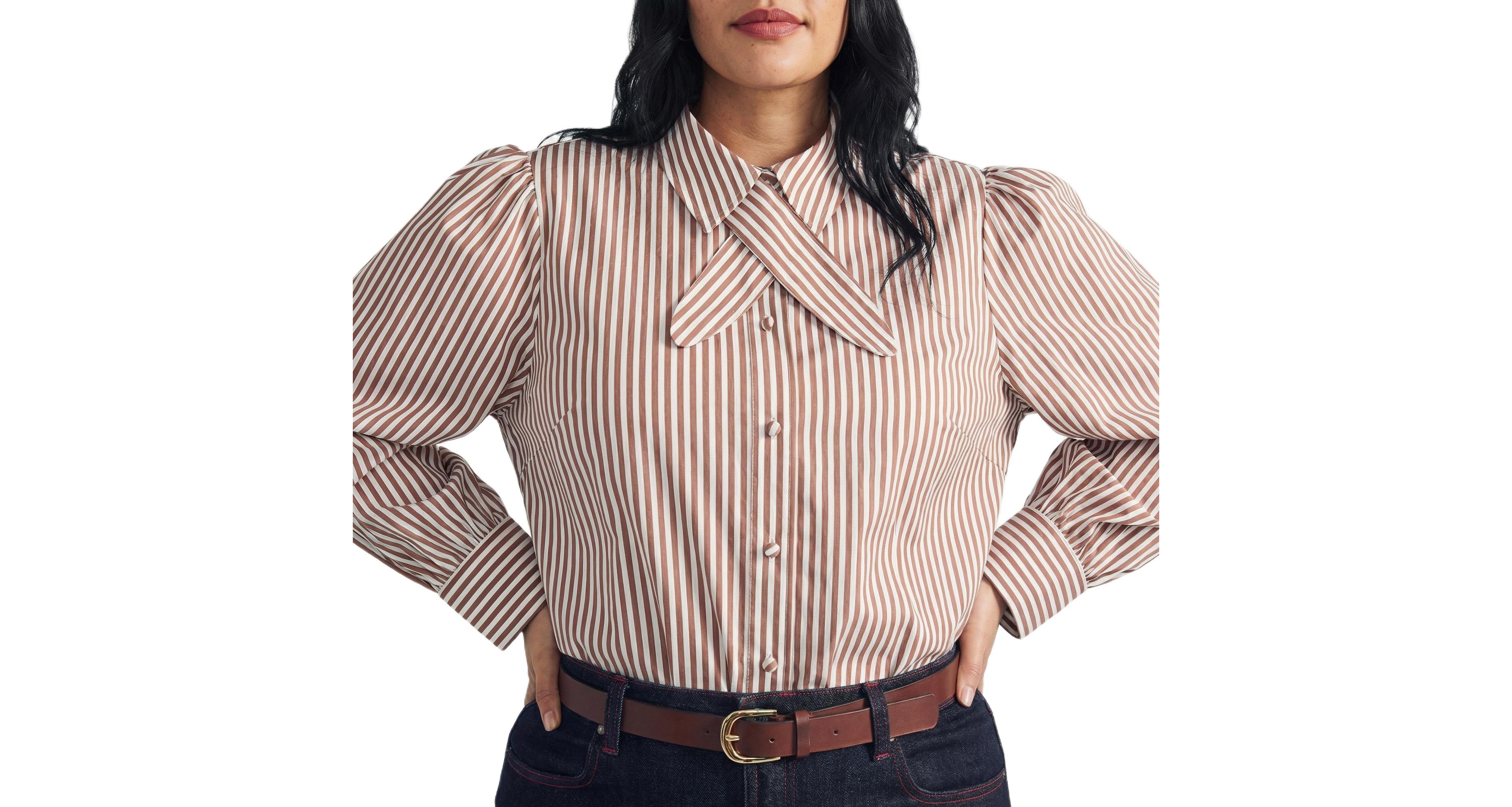Universal Standard Women's Plus Janet Tie-Neck Cotton Poplin Shirt