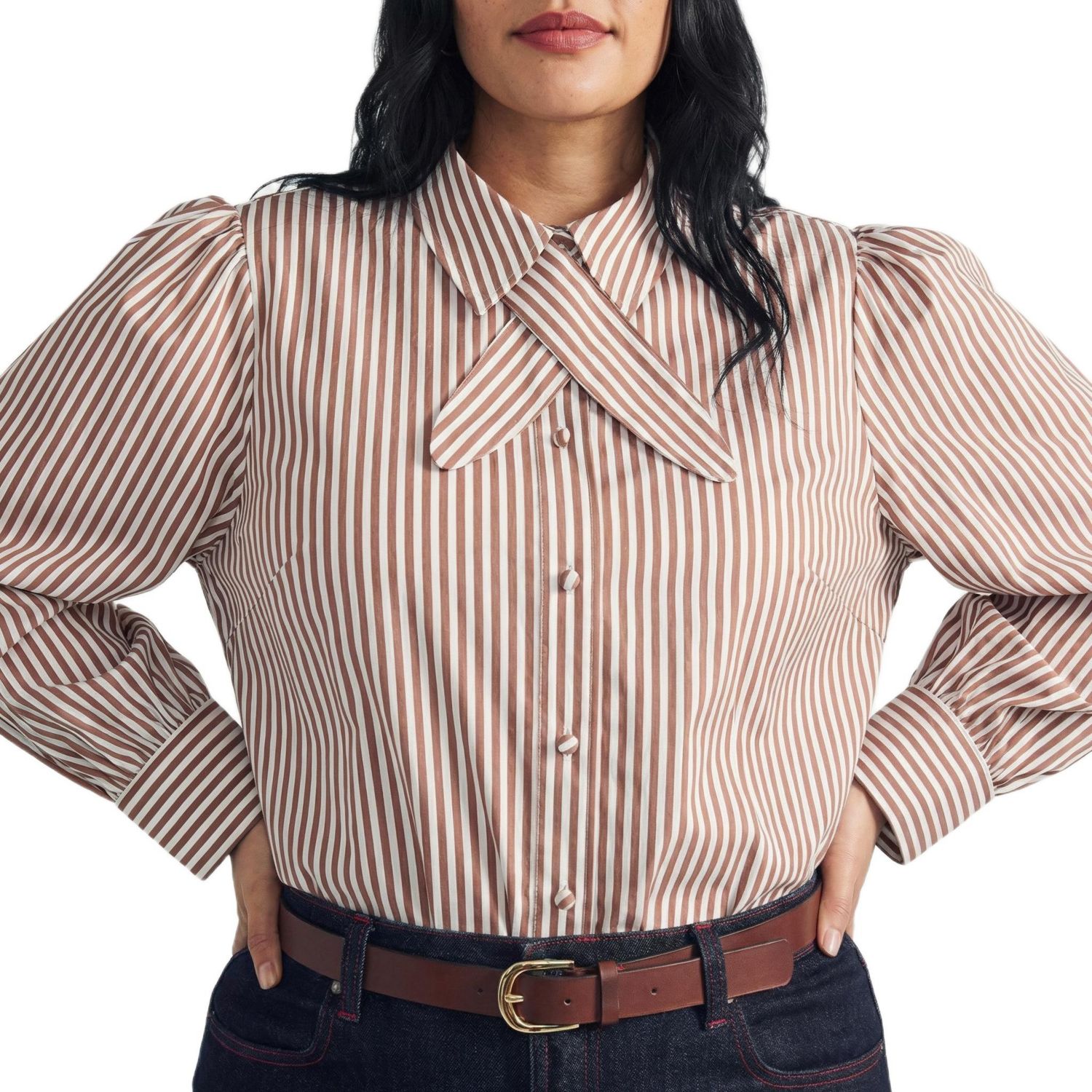 Women's Plus Size Janet Tie-Neck Cotton Poplin Shirt