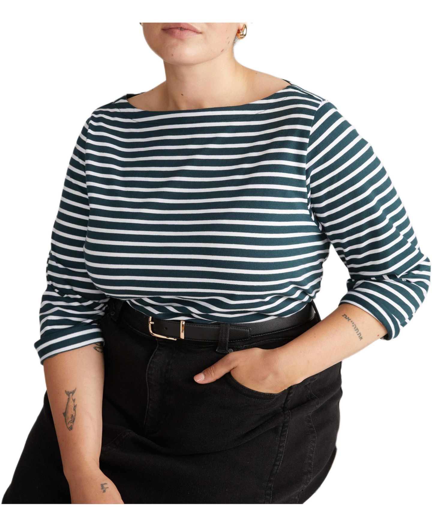 Женская футболка Universal Standard Plus Size Belle Breton Stripe Jersey, цвет: Морской / Белый полосатый — фото 1