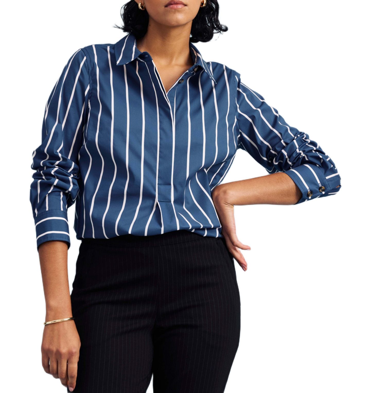 Plus Size Popover Stretch Poplin Shirt Classic Fit