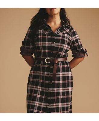 Plus Size Morgan Belted Stretch Flannel Shirtdress