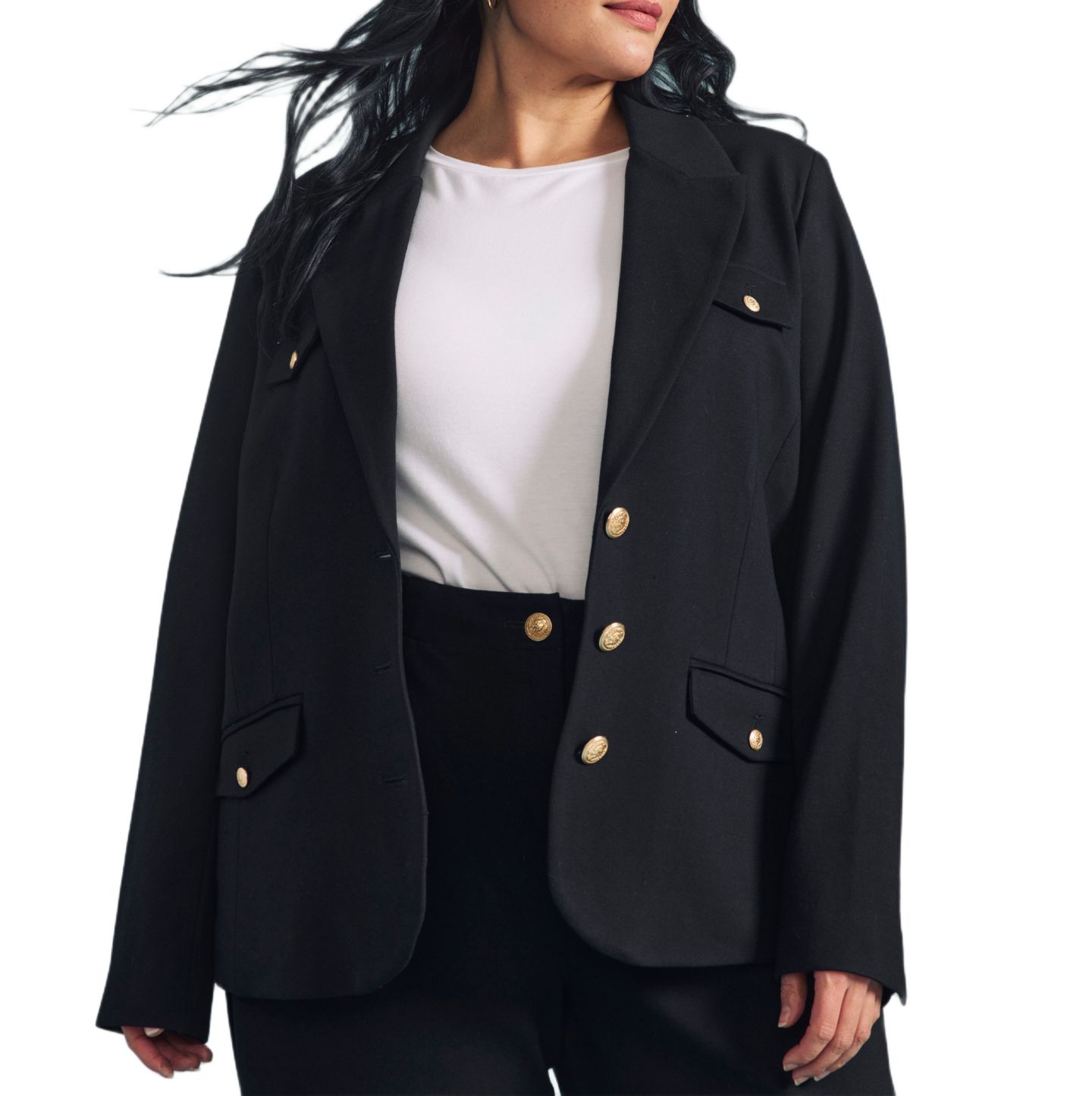 Женский пиджак Universal Standard Plus Size 4 Pocket Ponte Blazer, цвет: Чёрный / Золотой — фото 2