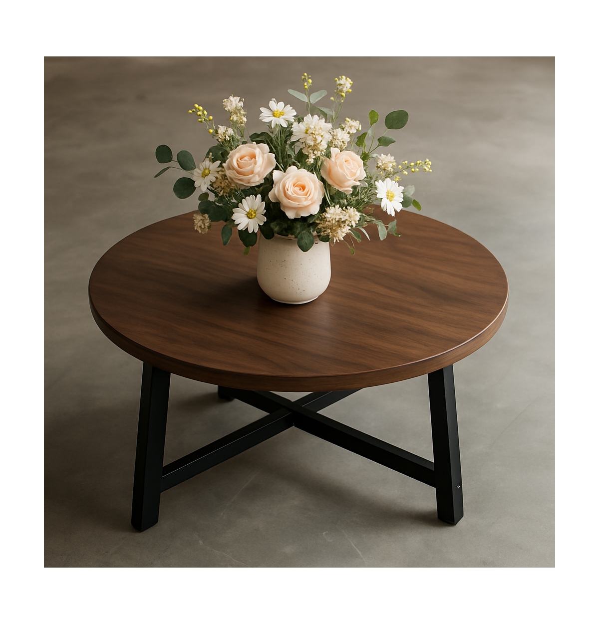 gaomon Kitchen Table Round Coffee Table Industrial Brown Center Tablefor Dining Room, Home Office, Living Room