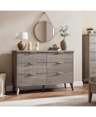 Fluted Dresser for Bedroom with 6 Deep Drawers, 47.2 in Wide Modern Chest of Drawers, Wooden Dresser TV Stand, Curved Profile Design