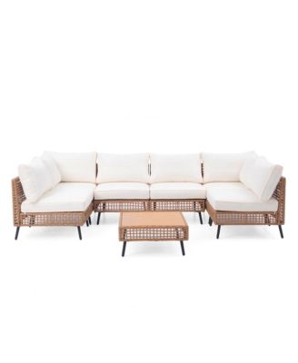 7 Pieces Outdoor Sectional Sofa Set All-Weather PE Wicker Rattan Patio Conversation Set with Thick Cushions Patio Furniture Set