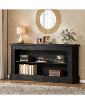 63-Inch Long Console Table for Entryway, Narrow Farmhouse Sofa Table with Shelves