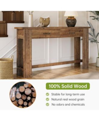 63" Solid Wood Console Table with 2 Drawers, 63-Inch Farmhouse Entryway Table, Narrow Sofa Table for Entryway, Hallway