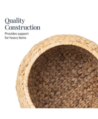 Scalloped Water Hyacinth Storage Tote Basket with Lid