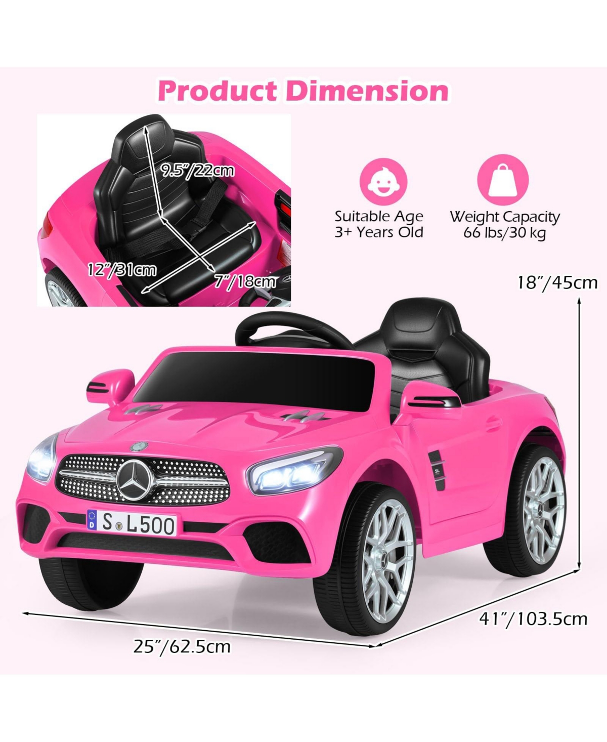 Mecale 12V Kids Ride On Car Licensed Mercedes Benz with Remote and Music