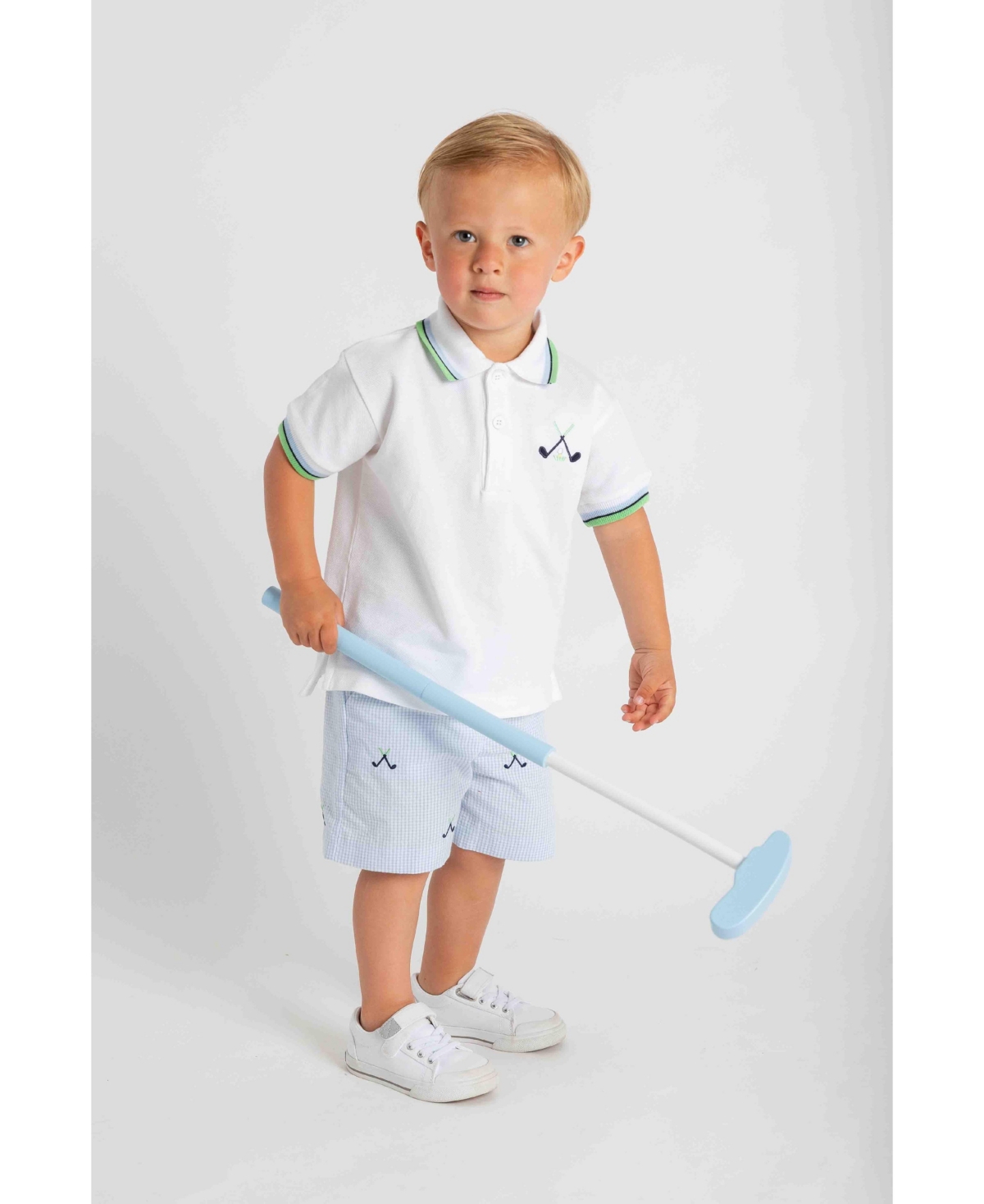 Florence Eiseman Little Boys Knit Polo With Golf Clubs