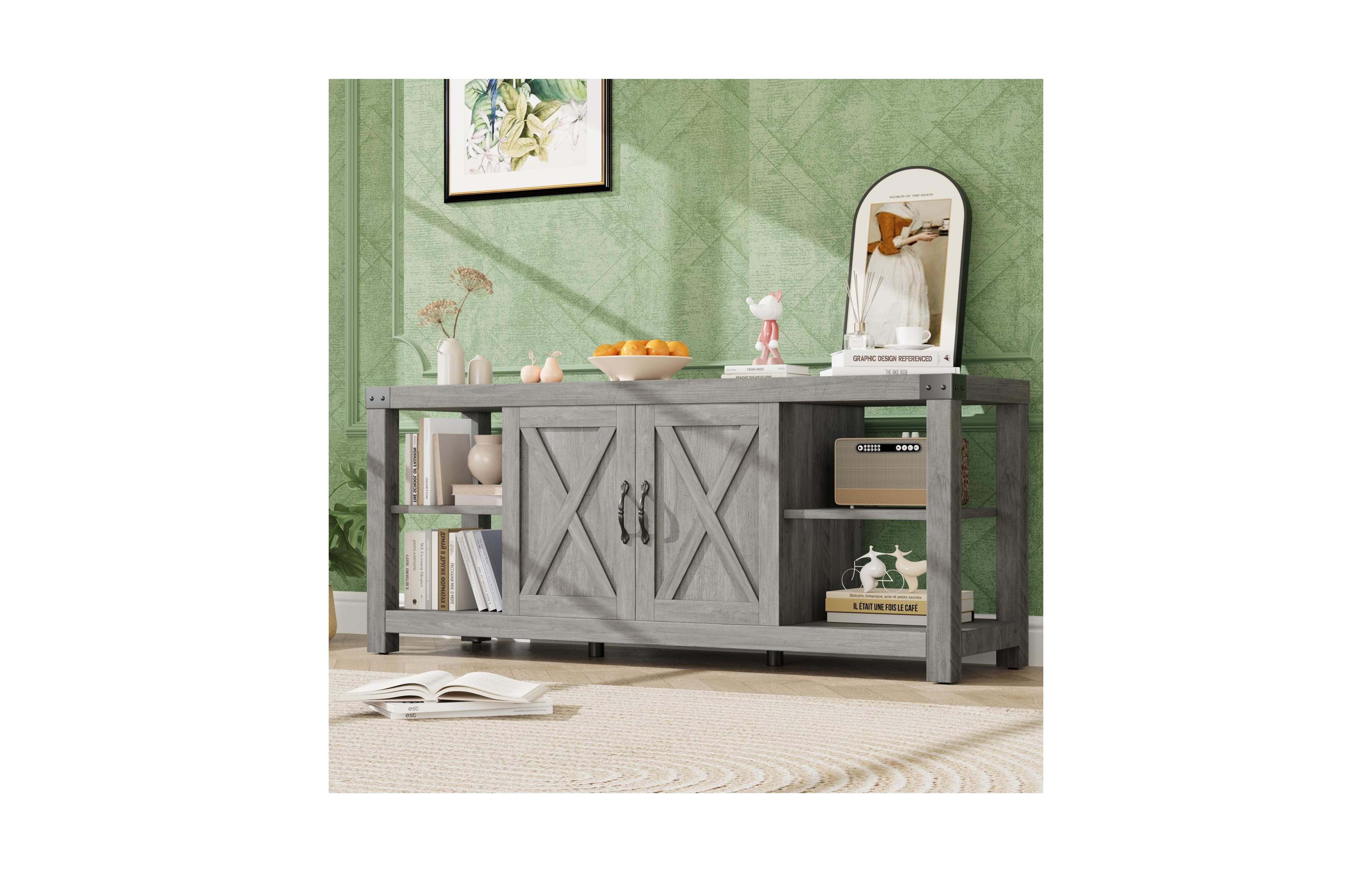 gaomon 60" Farmhouse Tv Stand for 65" TVs, Entertainment Center Console with Storage Shelves