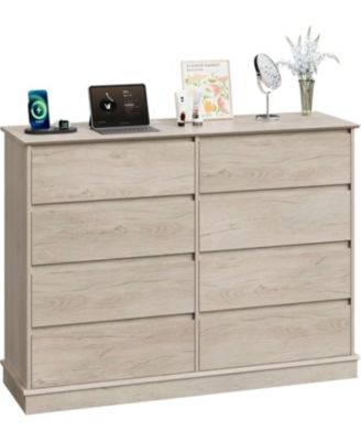 8 Drawer Fabric Deep Drawer Double Dresser with Wide Top, Bedroom Chest of Drawers