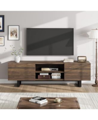 Industrial TV Stand for 65+ inch TVs, Modern Entertainment Center with 2 Drawers, Wooden Media Cabinet with Heavy Duty Leg & Open Storage