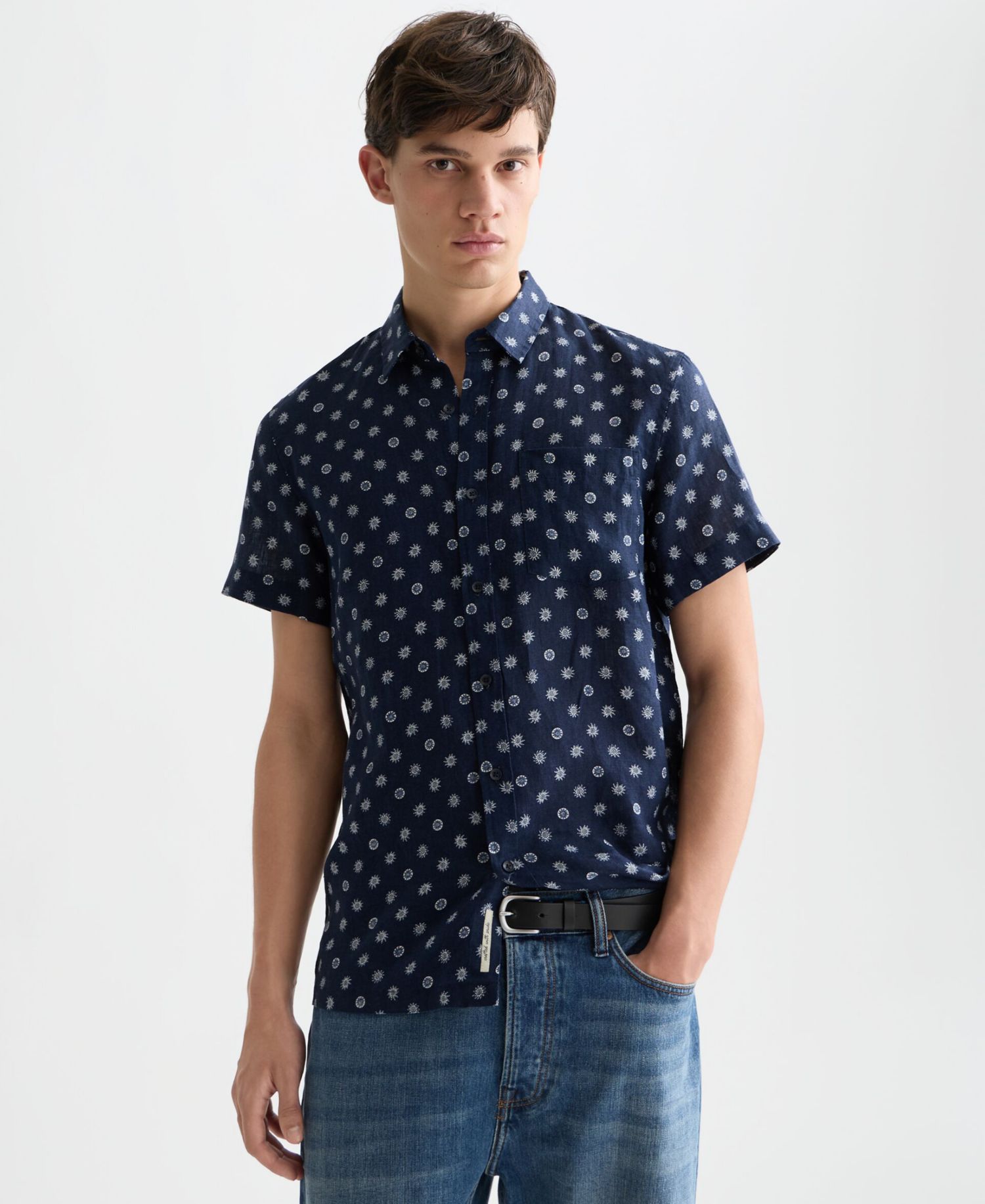 Men's Linen Micro Print Short-Sleeve Shirt