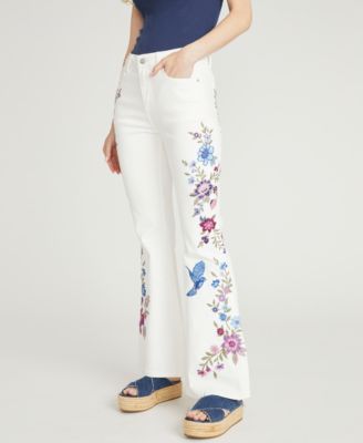 Women's Farrah Flare Mid-Rise Floral  Embroidered Jeans