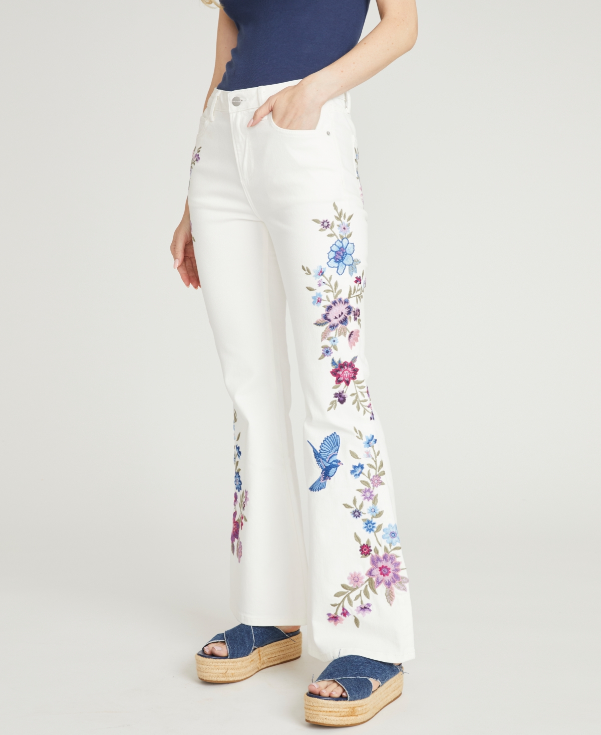 Driftwood Women's Farrah Flare Mid Rise Floral Embroidered Jeans