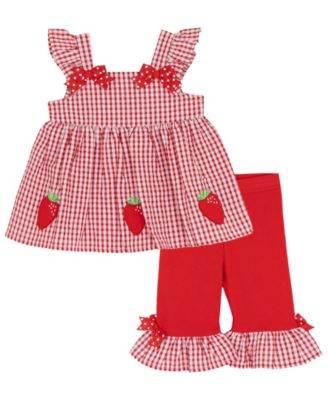 Baby Girls' Strawberry Seersucker Square Neck Top and Capri Leggings, 2-Piece Set