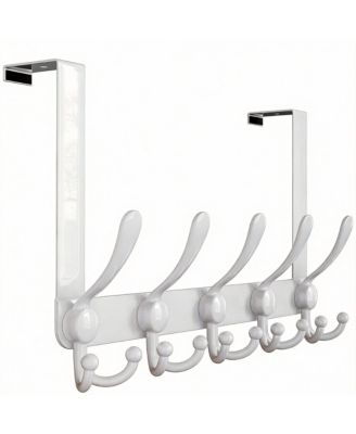 Stainless Steel Easy Assembly, Universal Fit 5 Hooks Over-the-Door Hook Rack