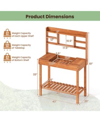 Wooden Garden Potting Bench Table 61" with Open Shelves