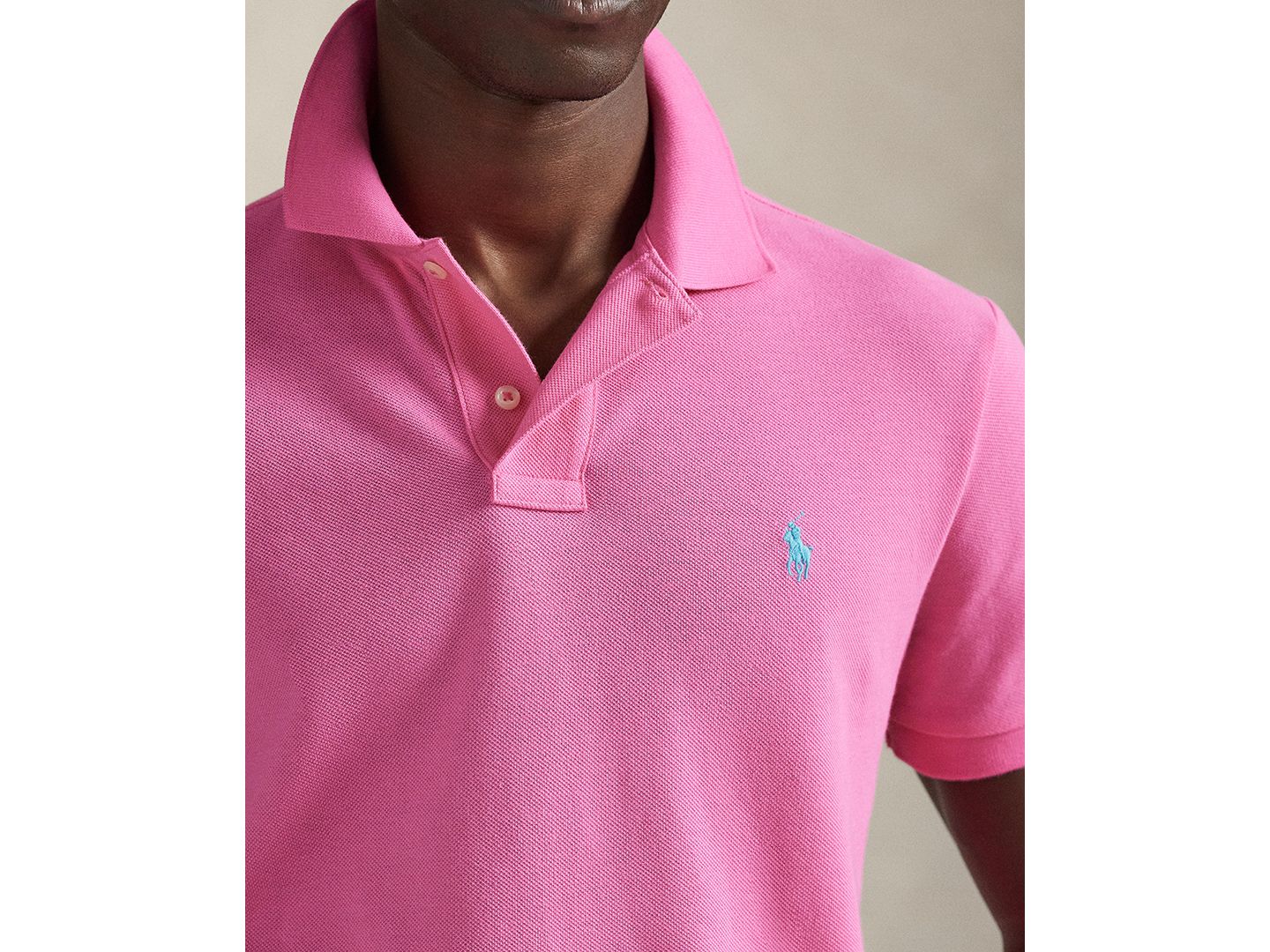 Мужское поло Polo Ralph Lauren Cotton Custom Slim Fit Mesh Polo Shirt, цвет: Розовый — фото 3
