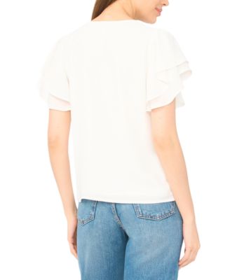 Women's V-Neck Double Flutter-Sleeves Top