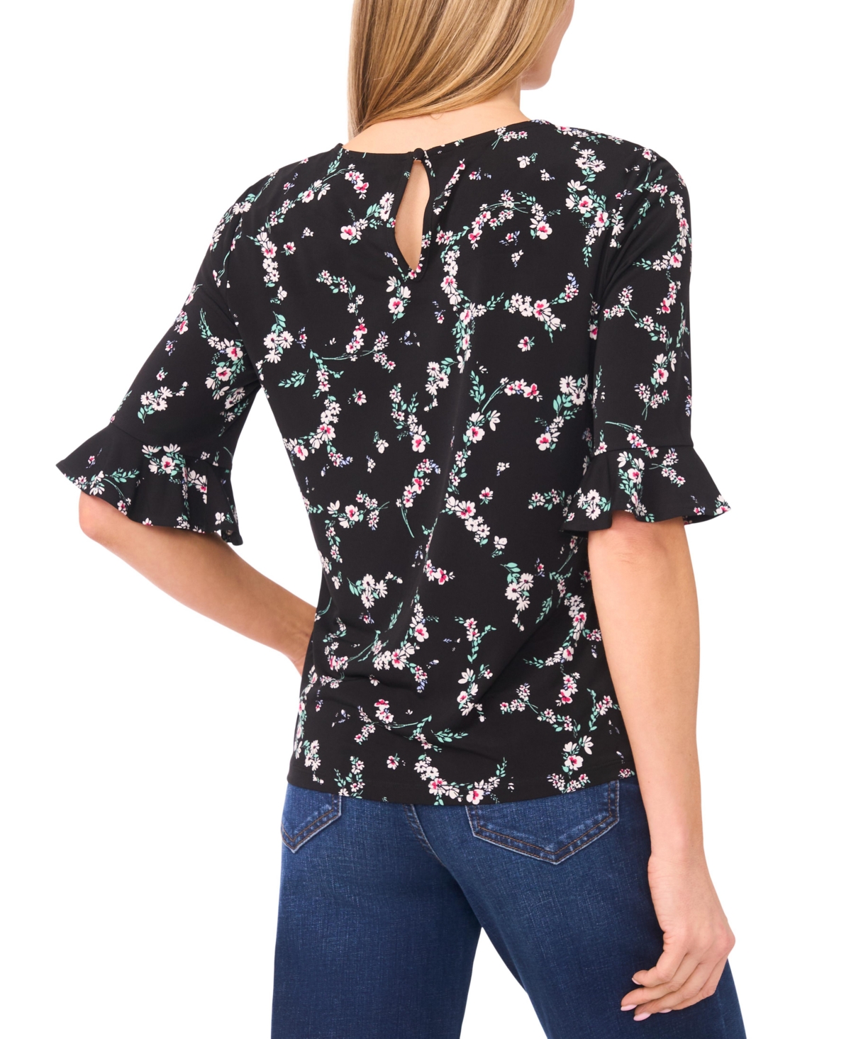 CeCe Women's Crew Neck Ruffle Sleeves Top