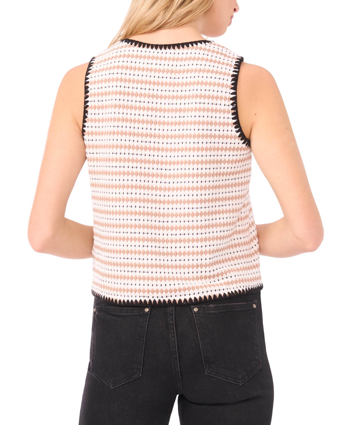 CeCe Women's Crochet Detail Sleeveless Crew Neck Vest Top