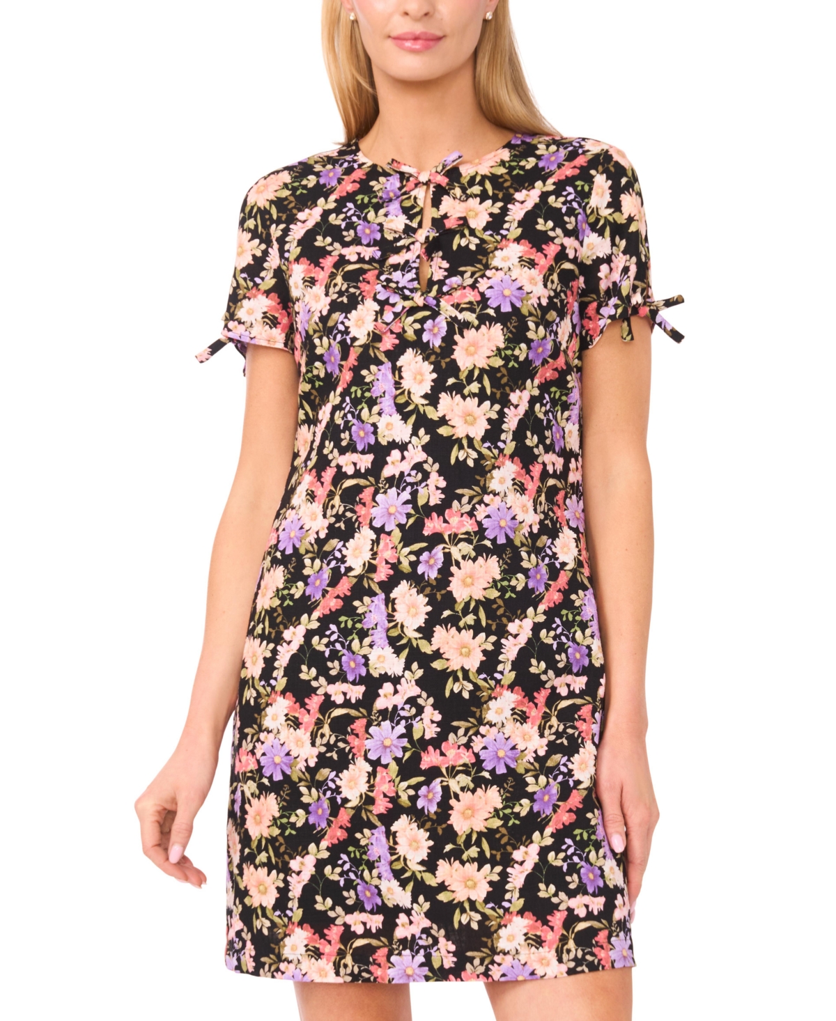 CeCe Women's Crew Neck Bow Detail Mini Dress