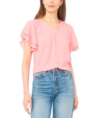Women's V-Neck Double Flutter Sleeves Top