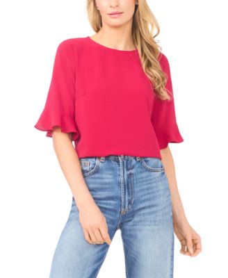 Women's Ruffled-Cuff 3/4-Sleeve Crew Neck Top