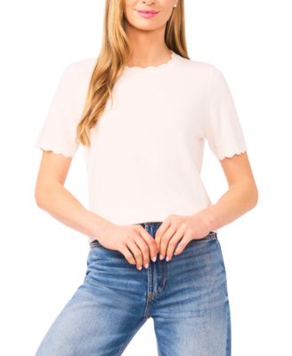 Women's Scalloped Crew Neck Pull-On Sweater