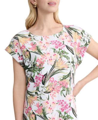 Women's Printed Crewneck Linen-Blend Mini Dress