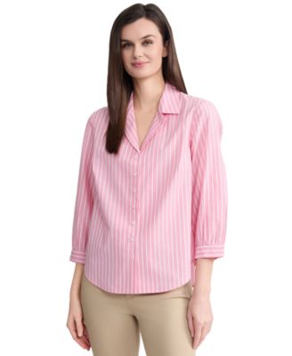 Women's Striped Collared Neck 3/4-Sleeve Shirt