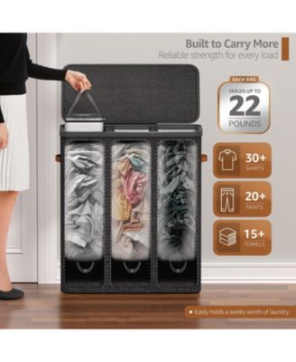 3-Compartment Laundry Basket with Removable Laundry Bag - Durable Organizer for Bathroom, Bedroom, or Laundry Room - Space Saving Design