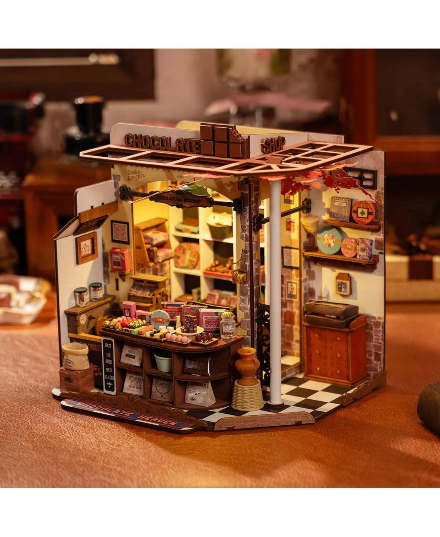 Детские конструкторы Robotime Chocolate Shop LED Light 330-Piece Wooden Puzzle Set, Ages 14+ — фото 2
