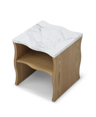 17.72 Inches Whisper of Waves Modern End Table with Storage Shelf and Faux Marble Top