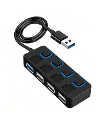 USB 3.0 Hub 4-Port - with Individual LED Power Switches, for Laptop/PC/Mac, Ideal for Home Office & Gaming.