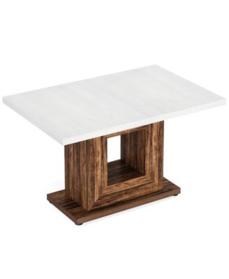 Dining Table for 4, 47-Inch Farmhouse Kitchen Dinner Table with Heavy Duty Pedestal, Rustic Wooden Eating Table