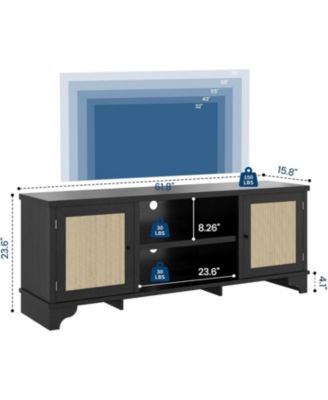 Boho TV Stand with 2 Storage Cabinets & Open Shelf, Bohemian Media Center