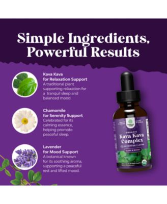 Organic Kava Kava Complex | Mood Support Supplement, Calming High Concentration Extract with Chamomile & Lavender Flavor | 60ml