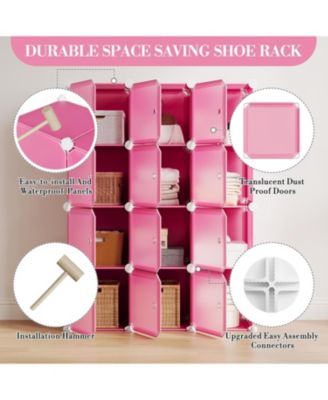 Space-Saving Modular Shoe Storage Cabinet – 12-Cube Stackable Organizer with Doors