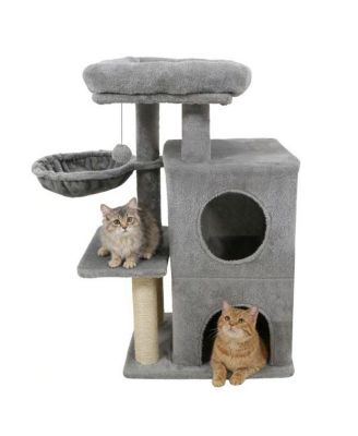 Stable Cat Tree with 2-Tier Cat Condo, Multi-Level Tower with Scratching Post