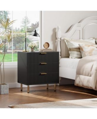 Fluted 3 Drawer Bedroom Dresser, Modern Nightstand with Deep Drawers
