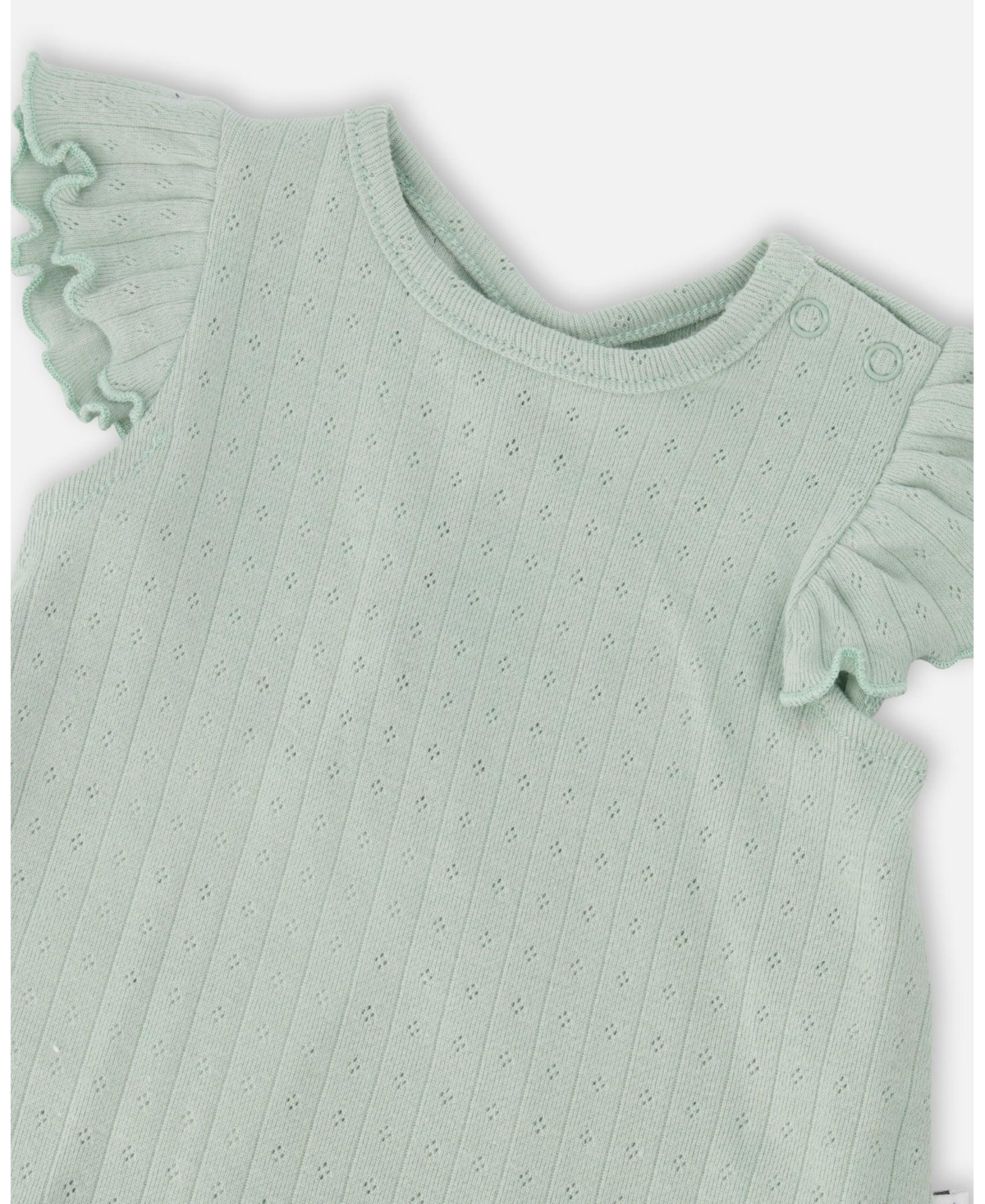 Deux par Baby Girls Pointelle Top and Cotton Jersey Short Set Green Peach Deer Print