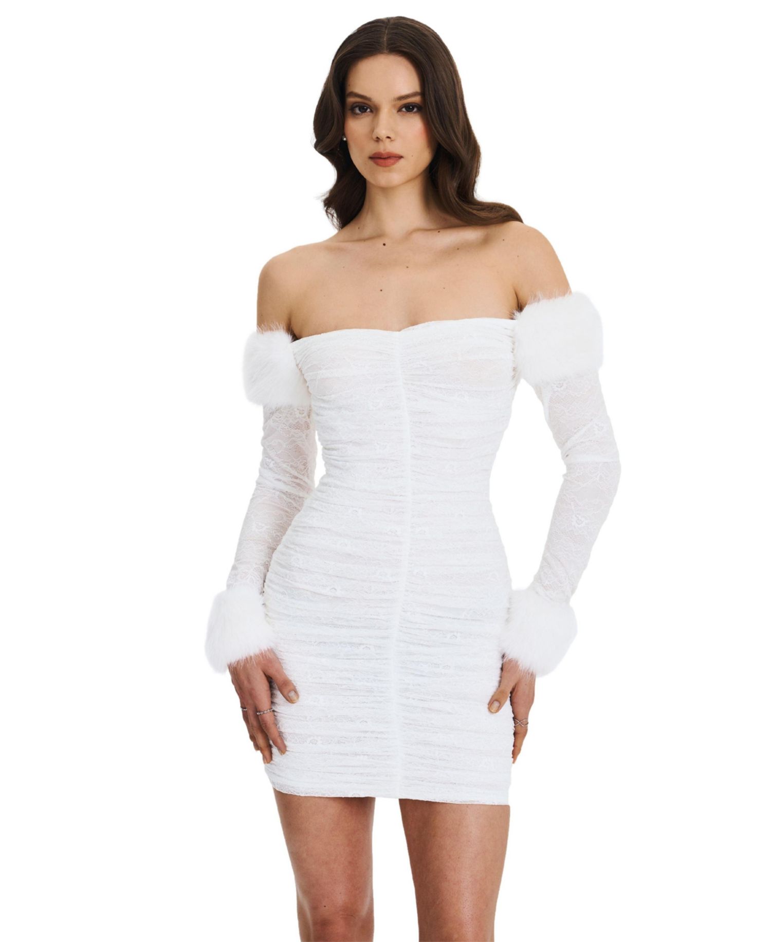 Women's Lani Lace Off-Shoulder Ruched Mini Dress