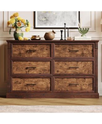 Dresser & Armoires 47" Farmhouse 6 Drawer Dresser, Rustic Wood Chest Organizer, Bedroom Storage Cabinet for Living Room, Hallway, Entryway