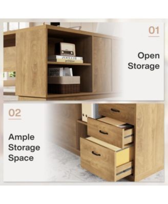 78" L-Shaped Executive Desk, with Drawers and Lateral File Cabinet